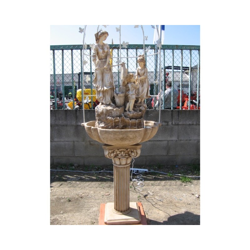 Fuente de resina Pedestal mujer y niños bombeando agua c/luz