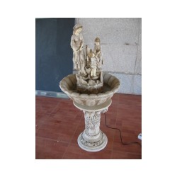 Fuente de resina Pedestal pequeño mujer y niños bombeando agua