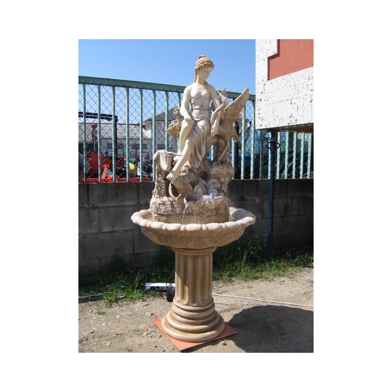 Fuente de resina Pedestal señora con Garzas blanca