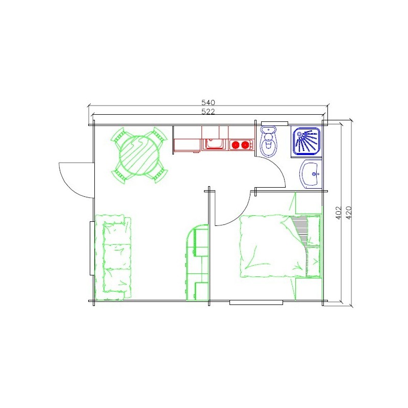 Casa de madera móvil Carcedo1h 5,40x4,20  (22 m2)