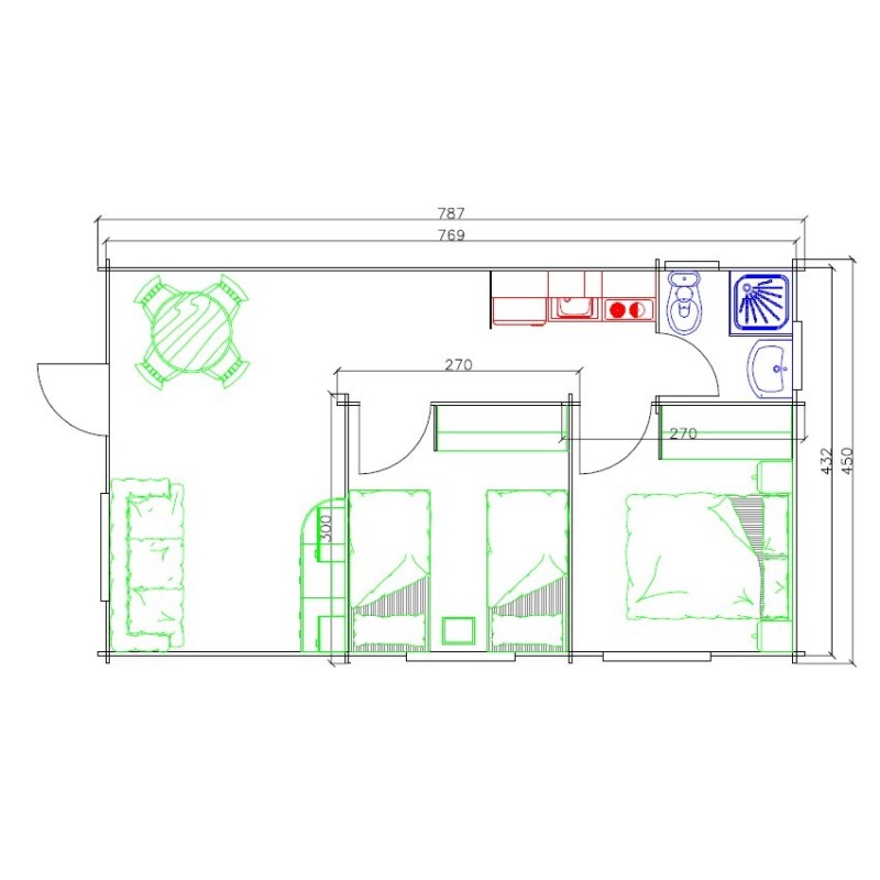 Casa de madera móvil Carcedo2h 7,87x4,50  (34 m2)