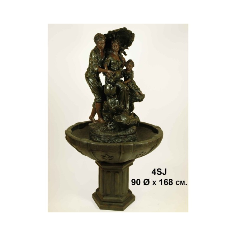 Fuente de resina Pedestal matrimonio con hijo en bronce