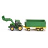 JOHN DEERE con cargador frontal y remolque.