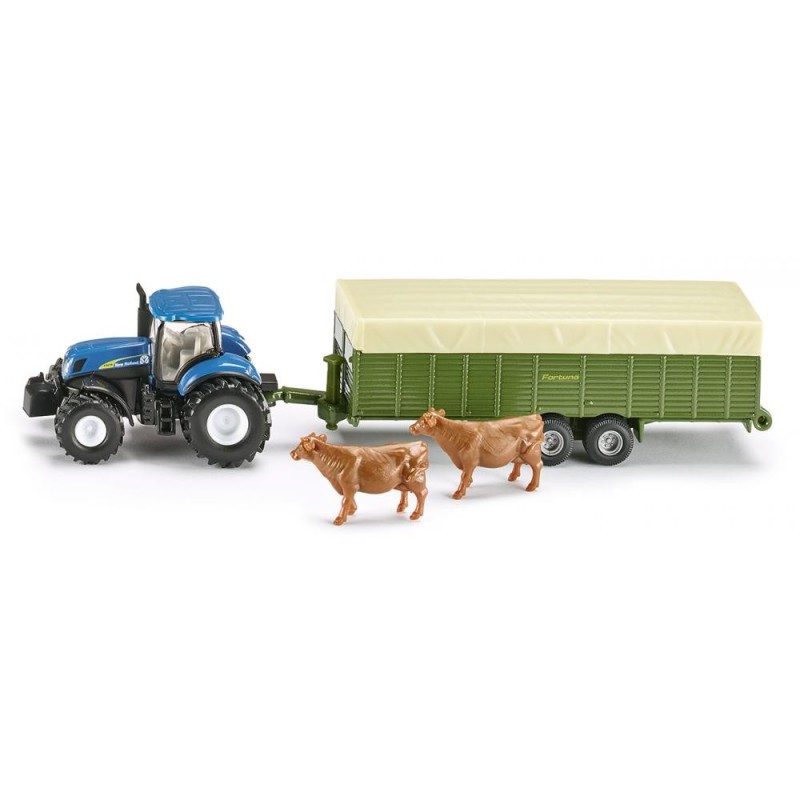 1:87 NEW HOLLAND 7070 con remolque ganadero
