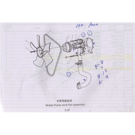 1000 1-21 Whater Pump Fan Assembly