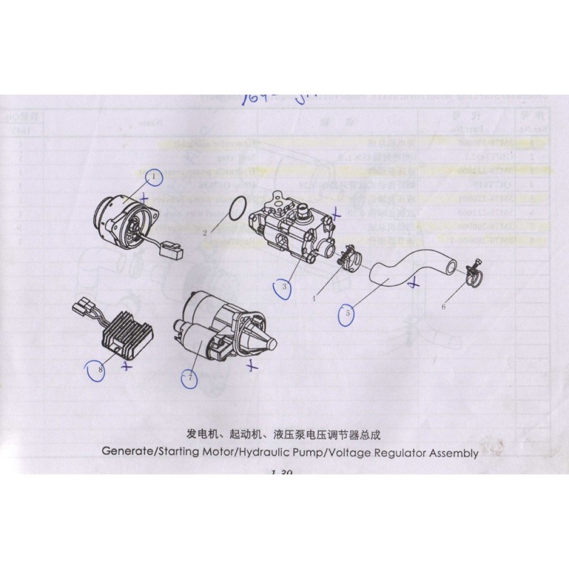 1000 1-39 Generate / Starting Motor / Hydraulic Pump / Voltage Regulator Assembly